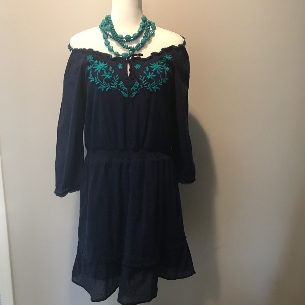Old Navy Embroidered Navy Blue Cotton Dress
